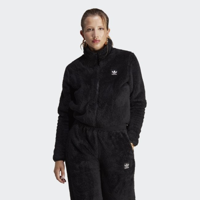 Adidas Essentials+ Fluffy Teddy Slim Zip Top Black