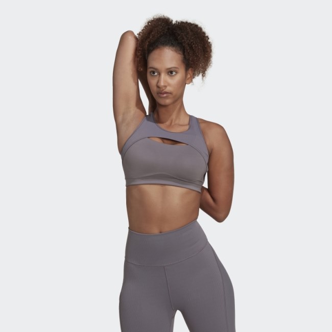 CoreFlow Studio Medium-Support Yoga Wind Bra Trace Grey Adidas