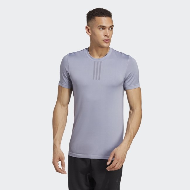 Adidas AEROKNIT Yoga Base Seamless Training T-Shirt Silver Violet