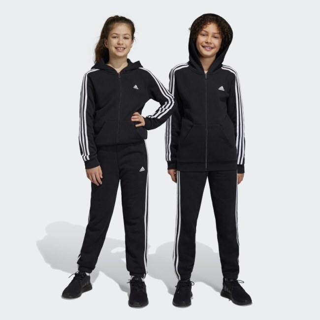 Black Essentials 3-Stripes Fleece Joggers Adidas