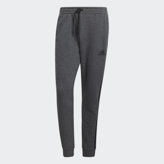 Dark Grey Heather Essentials French Terry Tapered-Cuff 3-Stripes Pants Adidas