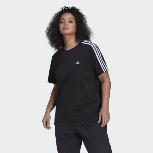 Black Essentials Slim 3-Stripes Tee (Plus Size) Adidas