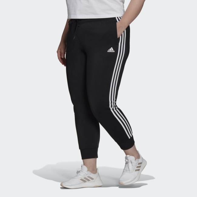 Black Essentials Warm-Up Slim Tapered 3-Stripes Track Pants (Plus Size) Adidas