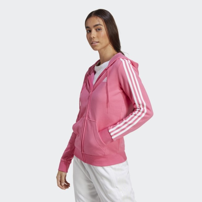 Magenta Adidas Essentials Fleece 3-Stripes Full-Zip Hoodie