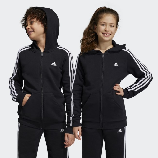 Adidas Essentials 3-Stripes Fleece Full-Zip Hoodie White