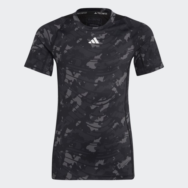 Adidas Grey AEROREADY Techfit Camo-Printed T-Shirt