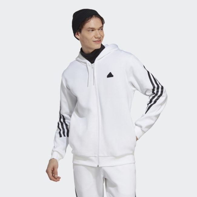 Stylish Adidas White Future Icons 3-Stripes Full-Zip Hoodie