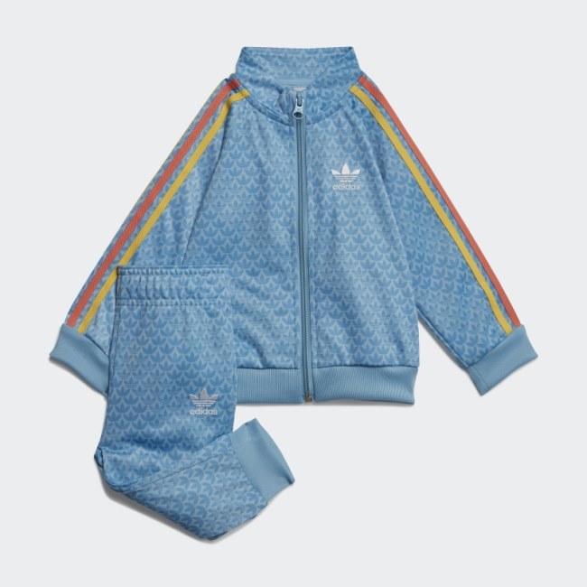 Adidas Monogram Print Track Suit Light Blue