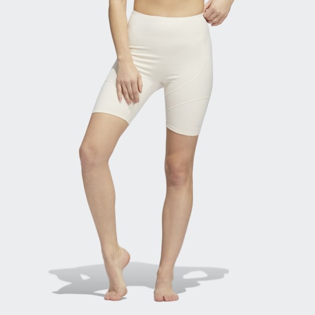 White Adidas Yoga 4 Elements Studio Pocket Short Tights