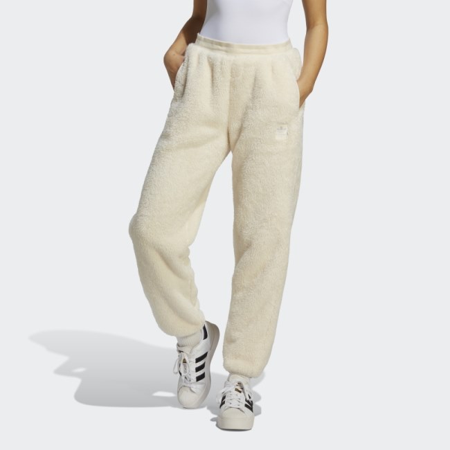 White Adidas Essentials+ Fluffy Teddy Pants